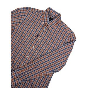 Johnnie-O Mens Medium Orange Blue Plaid Long Sleeve Button Down Shirt JMWL3110